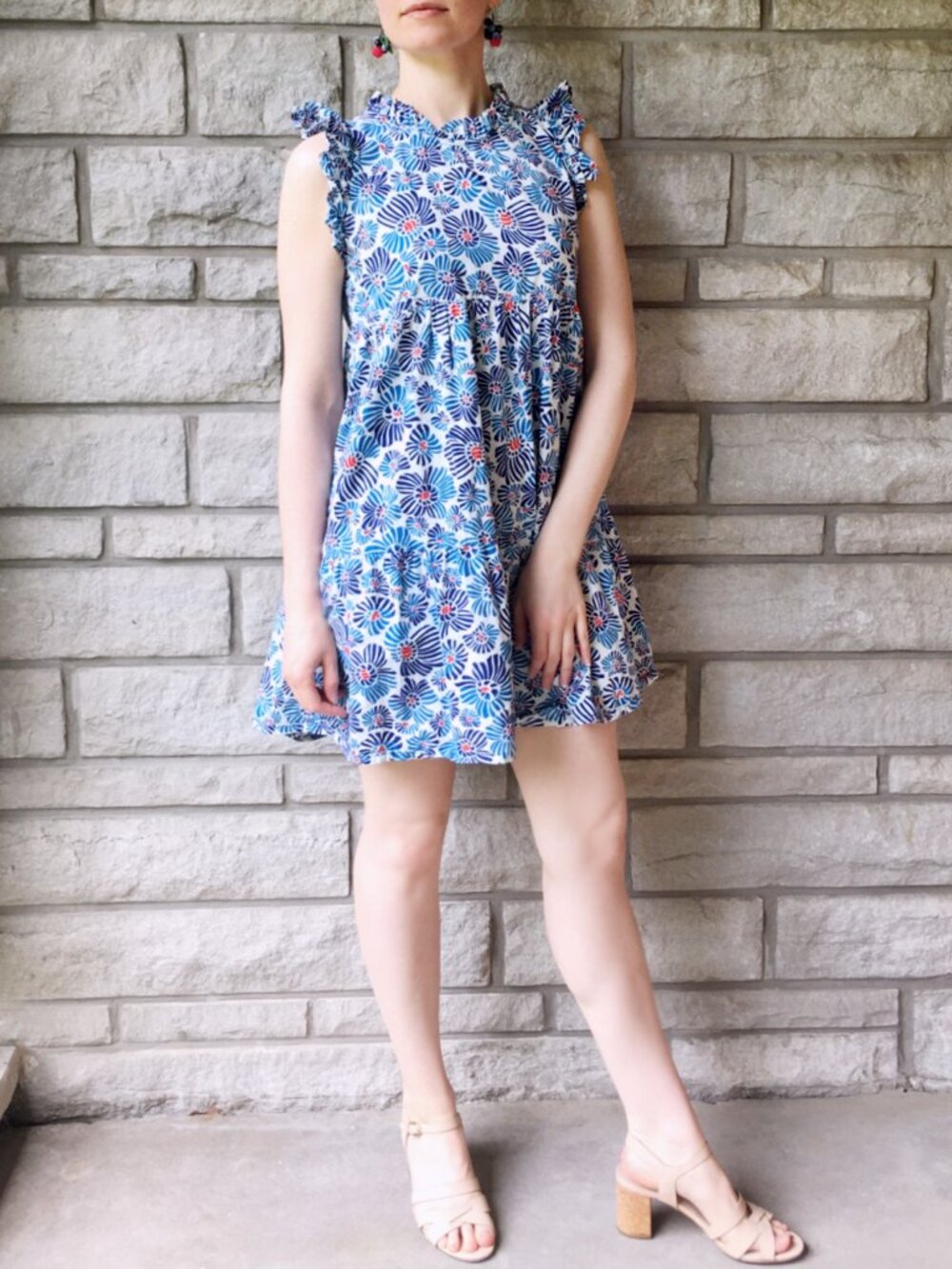 Ruffle Neck & Cap Sleeve Babydoll Dress
